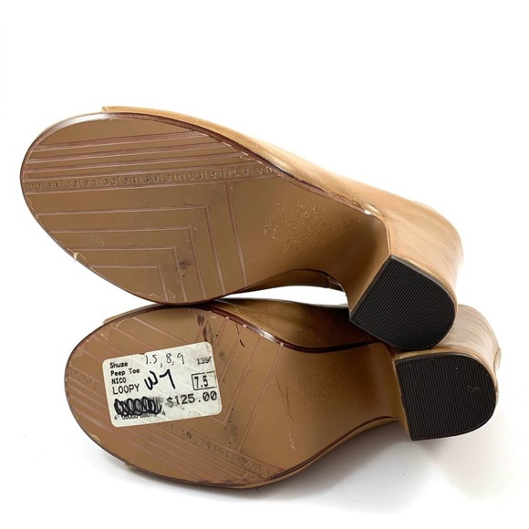 NICOLE beige leather peep toe high heel slides - Picture 2 of 11